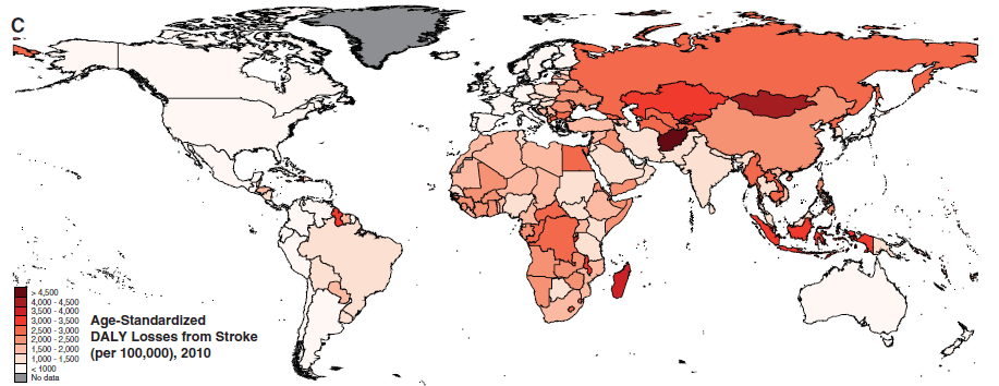 Age Standardized DALY Losses from Stroke per 100000 in 2010